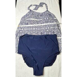 New! Sea & Sand Womens 2-pc Navy Blue Swim 20W